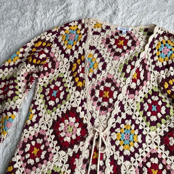 Johnny Was crochet granny square knit cardigan sweater tie front stevie - Picture 7 of 14
